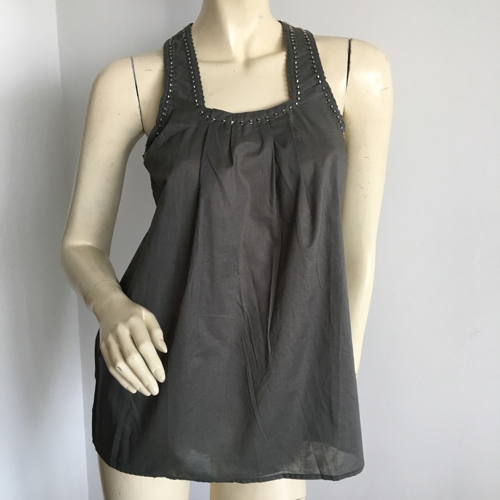 New hunter green tank top with silver beading zip